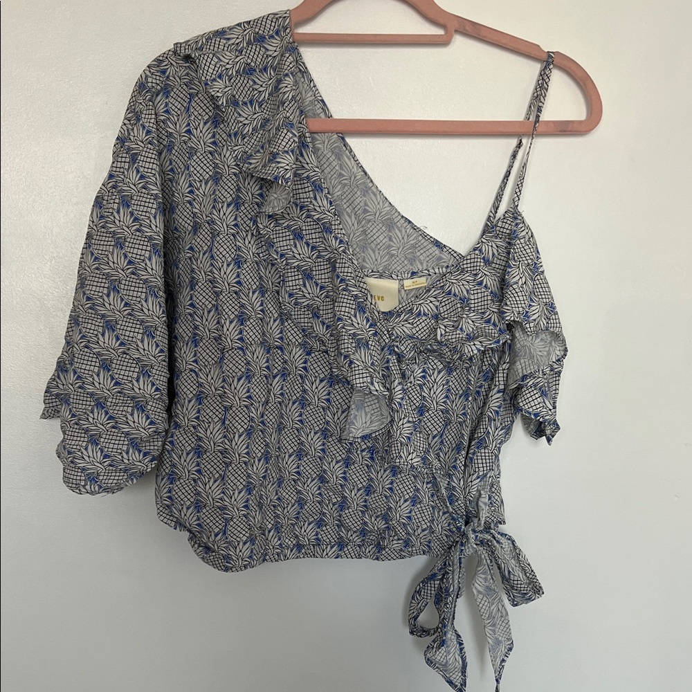 Anthro Maeve One Sleeve Wrap Ruffle Blouse